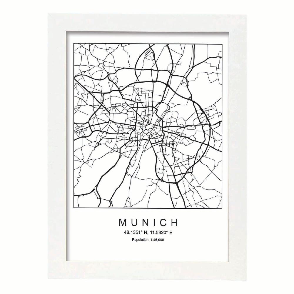 Nacnic Lámina Estilo Nórdico De Mapa Munich En Blanco Y Negro