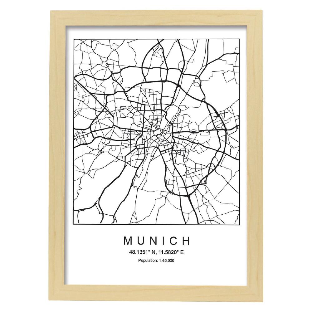 Nacnic Lámina Estilo Nórdico De Mapa Munich En Blanco Y Negro
