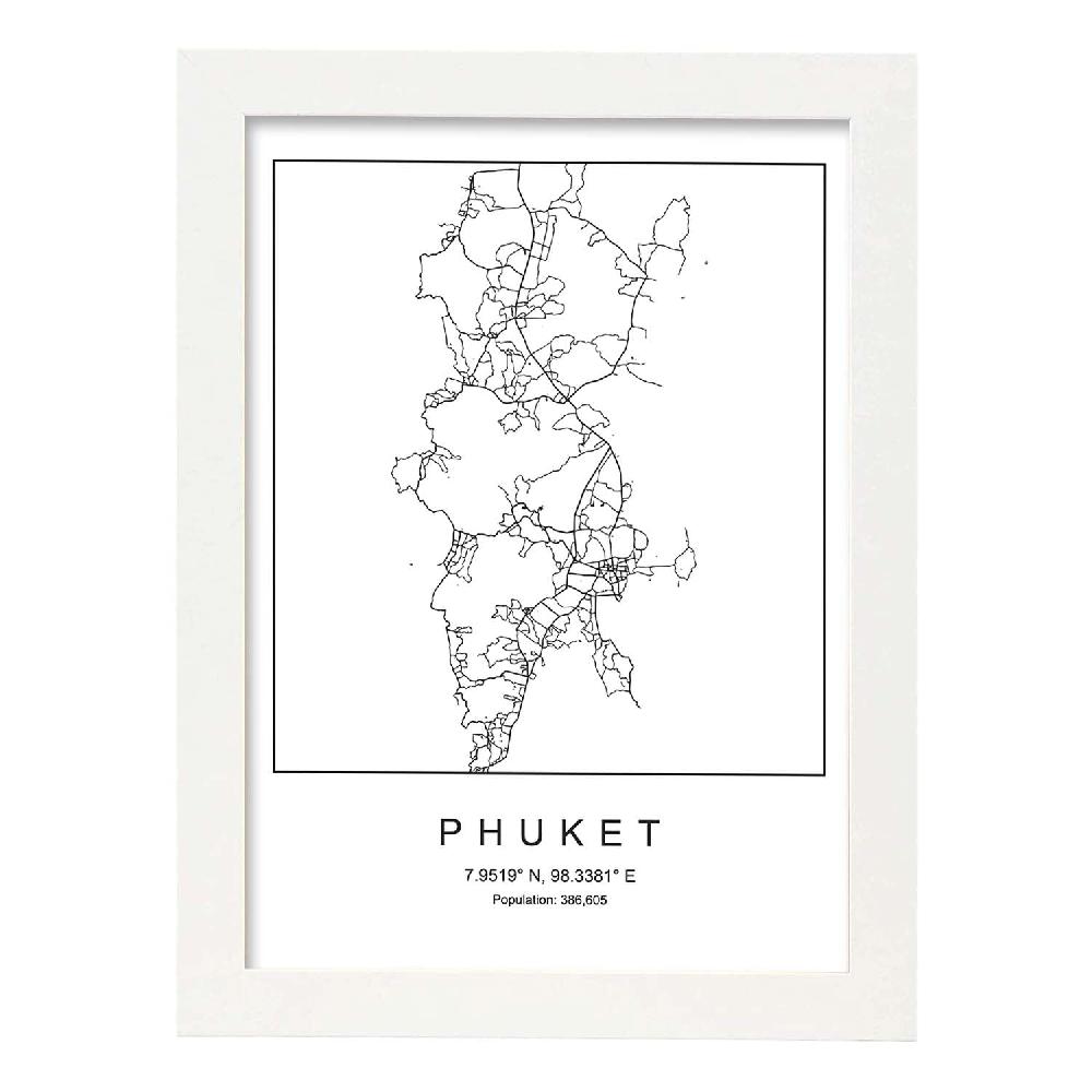 Nacnic Lámina Estilo Nordico De Mapa Phuket En Blanco Y Negro