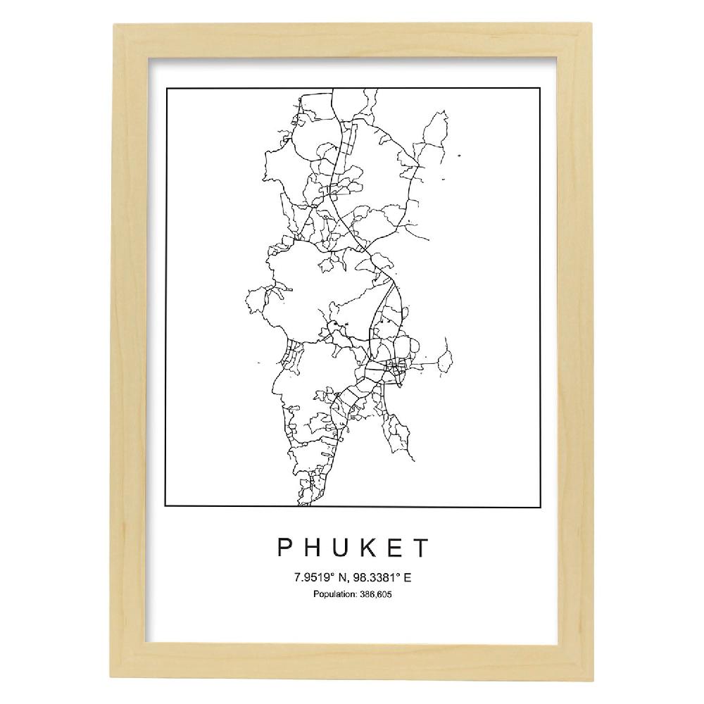 Nacnic Lámina Estilo Nordico De Mapa Phuket En Blanco Y Negro