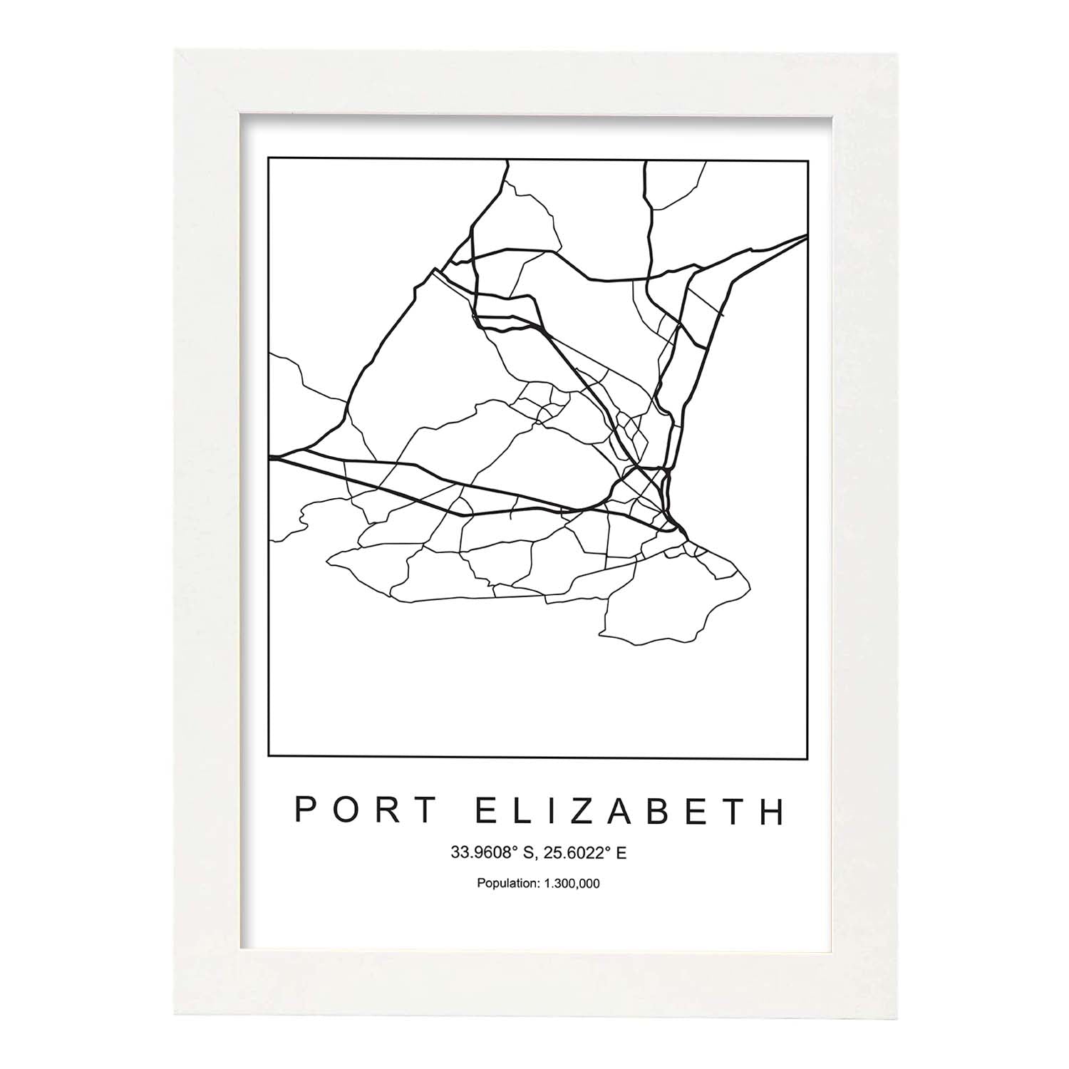 Nacnic Lámina Estilo Nórdico De Mapa Port Elizabeth En Blanco Y Negro