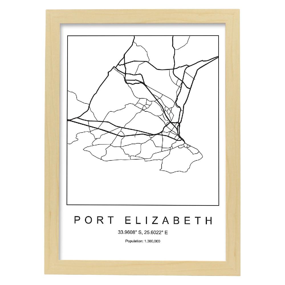 Nacnic Lámina Estilo Nórdico De Mapa Port Elizabeth En Blanco Y Negro