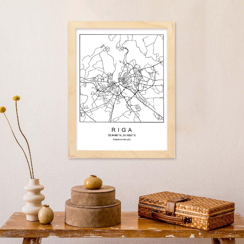 Nacnic Lámina Estilo Nordico De Mapa Riga En Blanco Y Negro