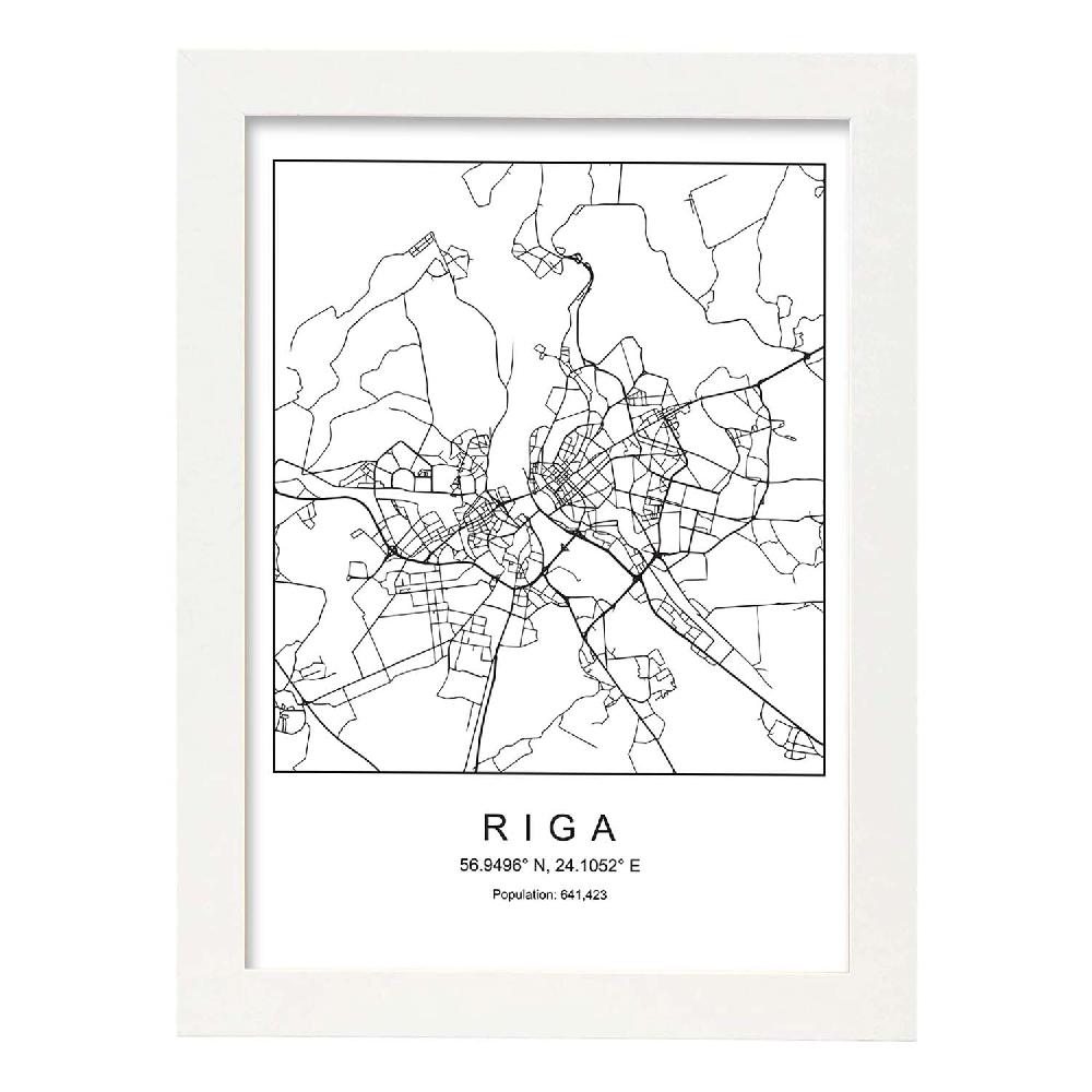 Nacnic Lámina Estilo Nordico De Mapa Riga En Blanco Y Negro