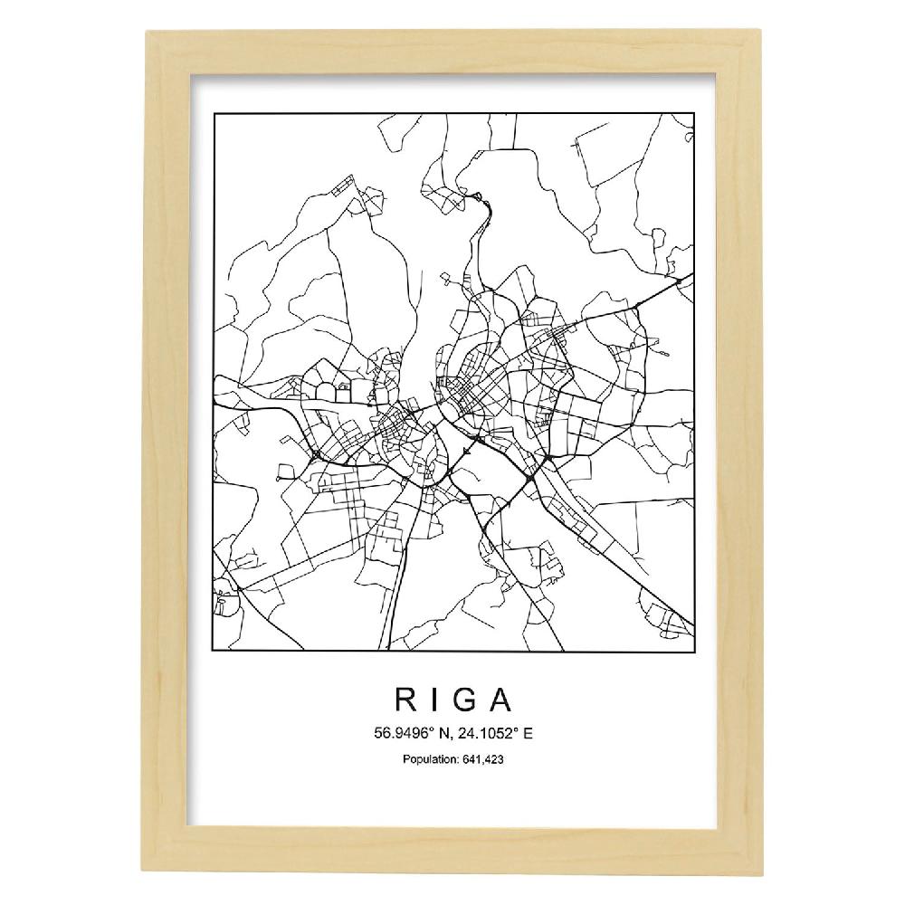 Nacnic Lámina Estilo Nordico De Mapa Riga En Blanco Y Negro