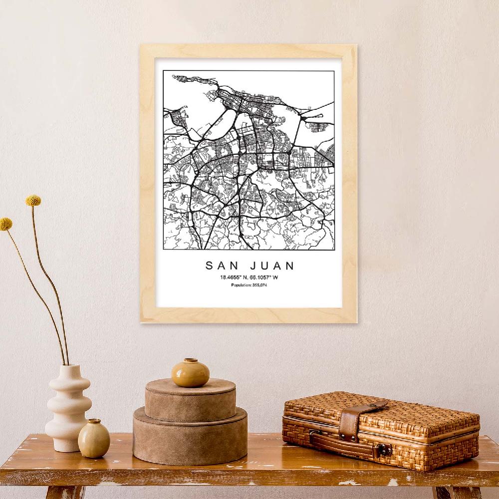 Nacnic Lámina Estilo Nórdico De Mapa San Juan En Blanco Y Negro