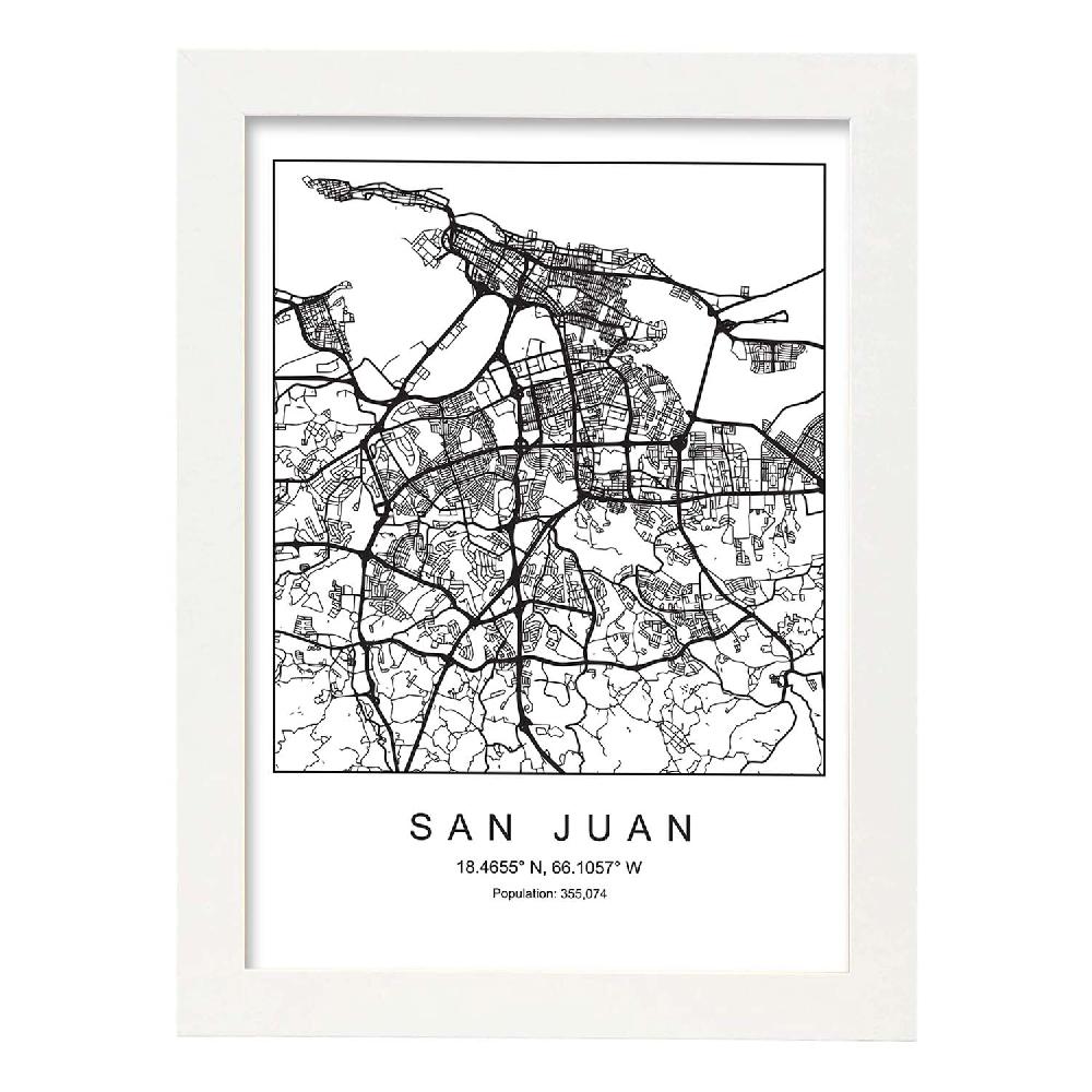 Nacnic Lámina Estilo Nórdico De Mapa San Juan En Blanco Y Negro