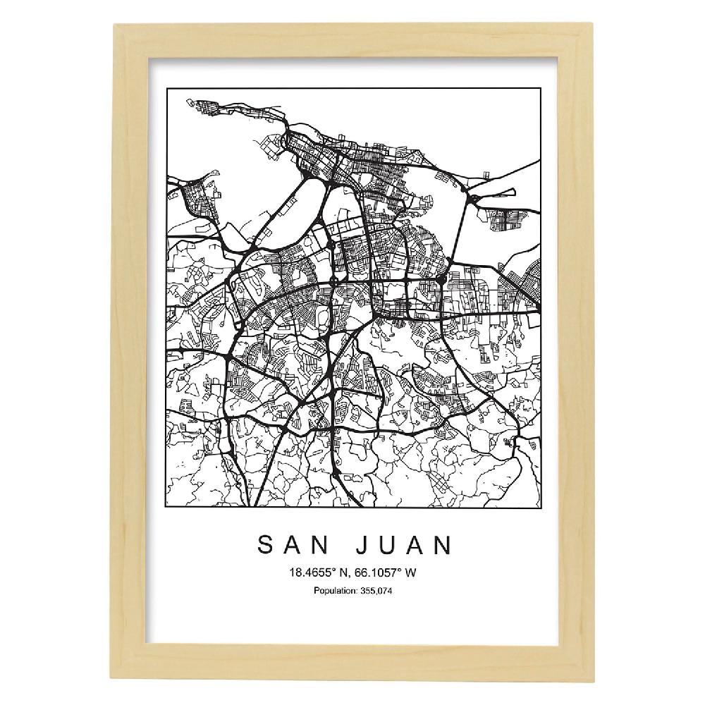 Nacnic Lámina Estilo Nórdico De Mapa San Juan En Blanco Y Negro