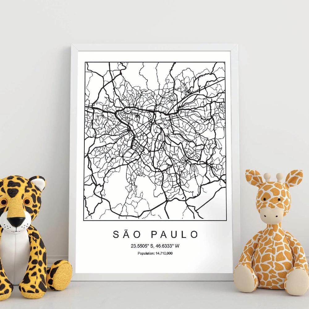 Nacnic Lámina Estilo Nórdico De Mapa Sao Paulo En Blanco Y Negro