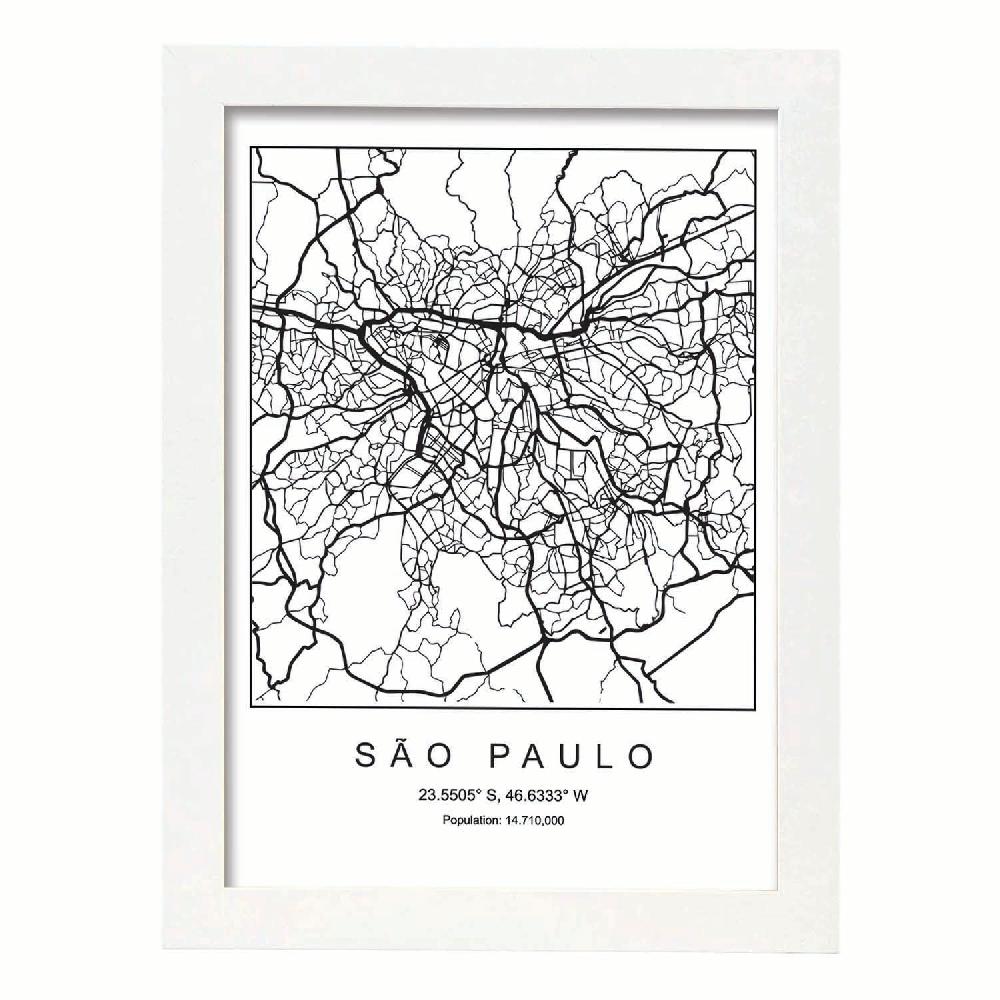 Nacnic Lámina Estilo Nórdico De Mapa Sao Paulo En Blanco Y Negro