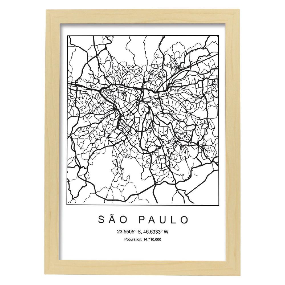 Nacnic Lámina Estilo Nórdico De Mapa Sao Paulo En Blanco Y Negro