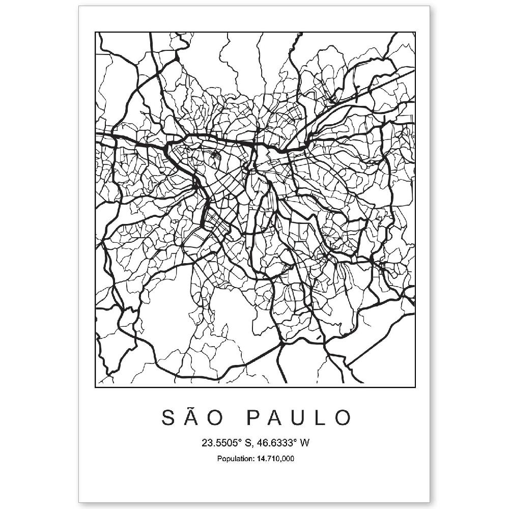 nacnic Lámina estilo nórdico de mapa Sao Paulo en blanco y negro