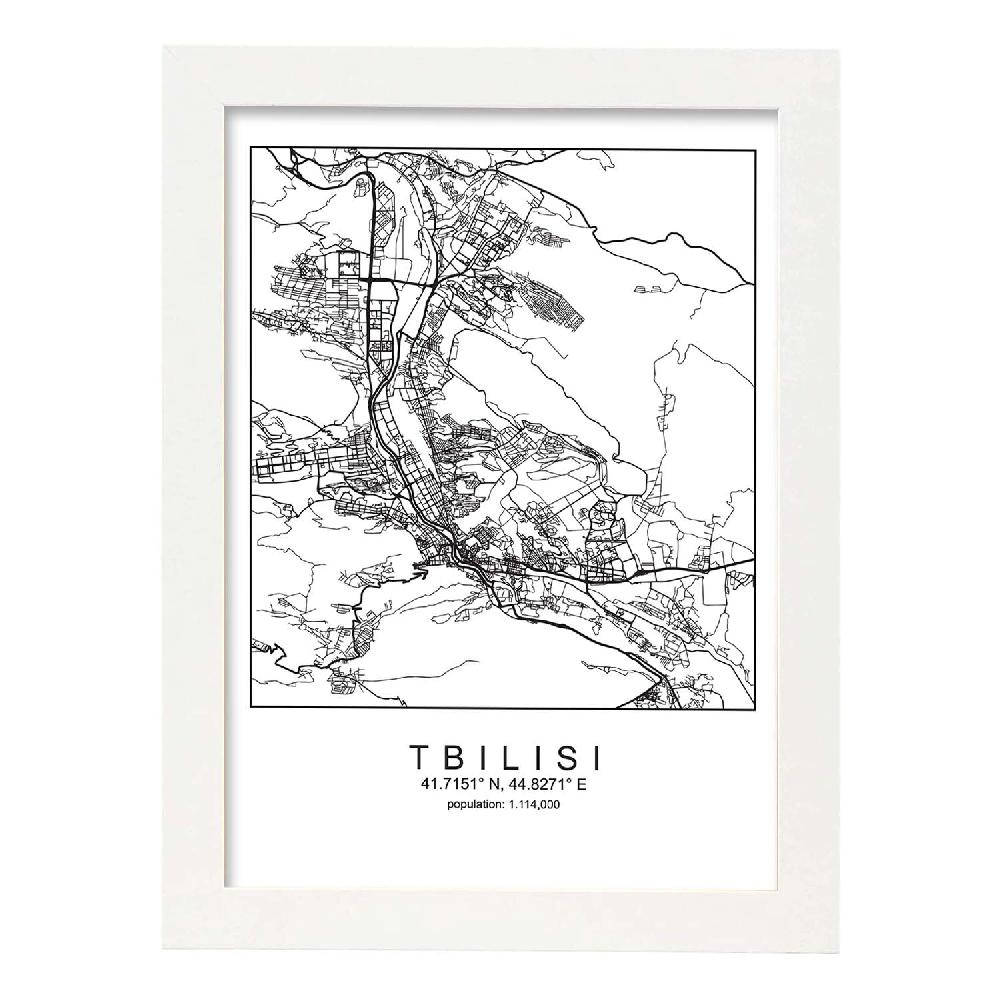 Nacnic Lámina Estilo Nórdico De Mapa Tbilisi En Blanco Y Negro