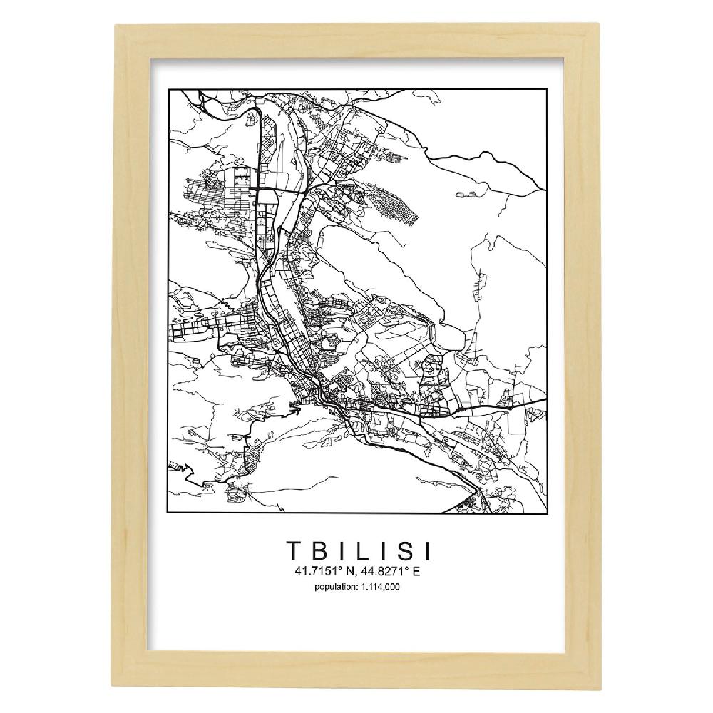 Nacnic Lámina Estilo Nórdico De Mapa Tbilisi En Blanco Y Negro