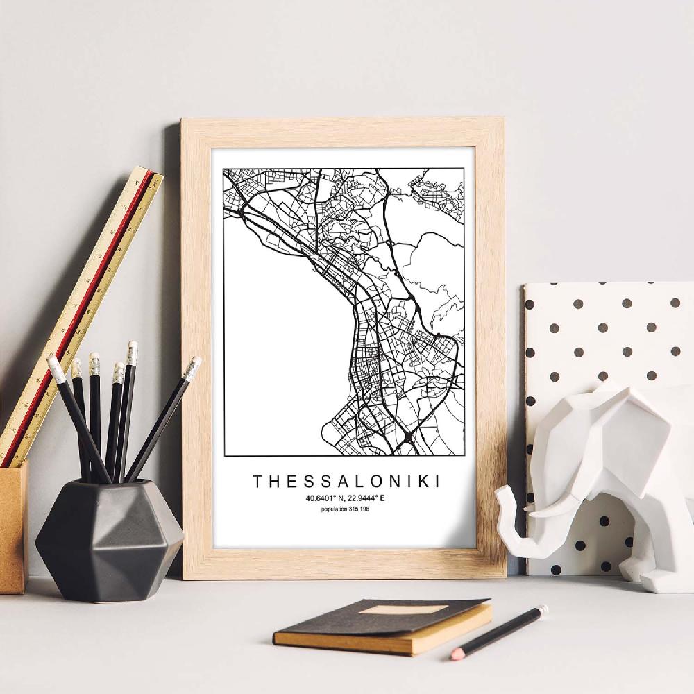 Nacnic Lámina Estilo Nórdico De Mapa Thessaloniki En Blanco Y Negro