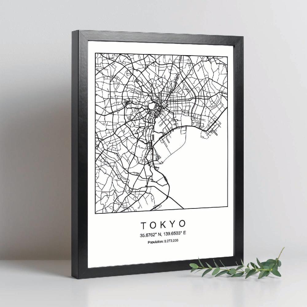 Nacnic Lámina Estilo Nórdico De Mapa Tokyo En Blanco Y Negro