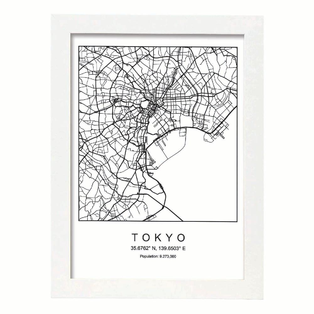 Nacnic Lámina Estilo Nórdico De Mapa Tokyo En Blanco Y Negro