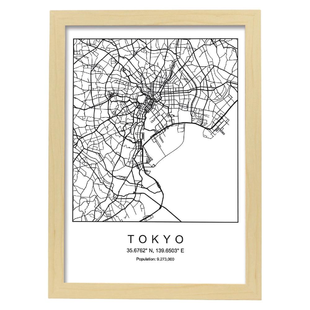 Nacnic Lámina Estilo Nórdico De Mapa Tokyo En Blanco Y Negro