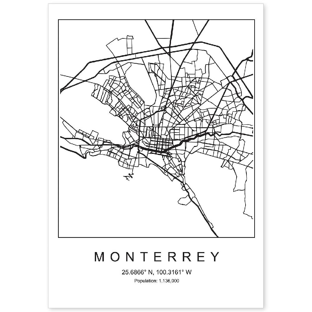 nacnic Lámina estilo nórdico de Monterrey en blanco y negro