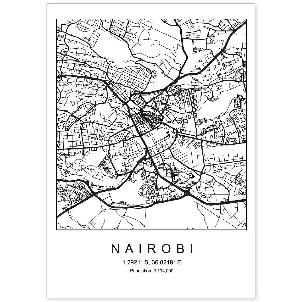 nacnic Lámina estilo nordico de Nairobi en blanco y negro