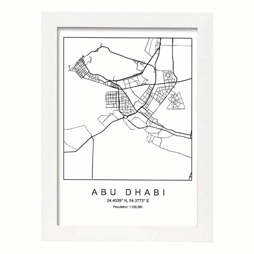 Nacnic Lámina Estilo Nórdico Del Mapa De Abu Dhabi En Blanco Y Negro