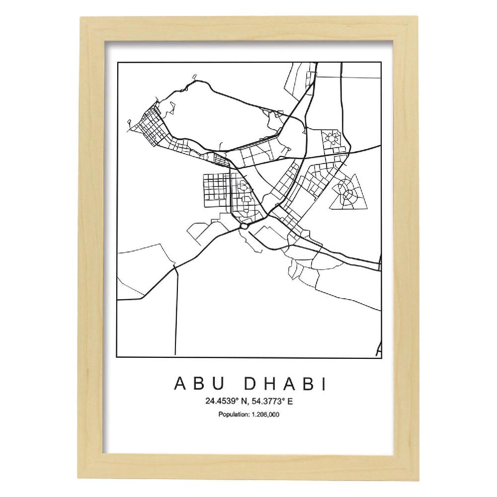 Nacnic Lámina Estilo Nórdico Del Mapa De Abu Dhabi En Blanco Y Negro