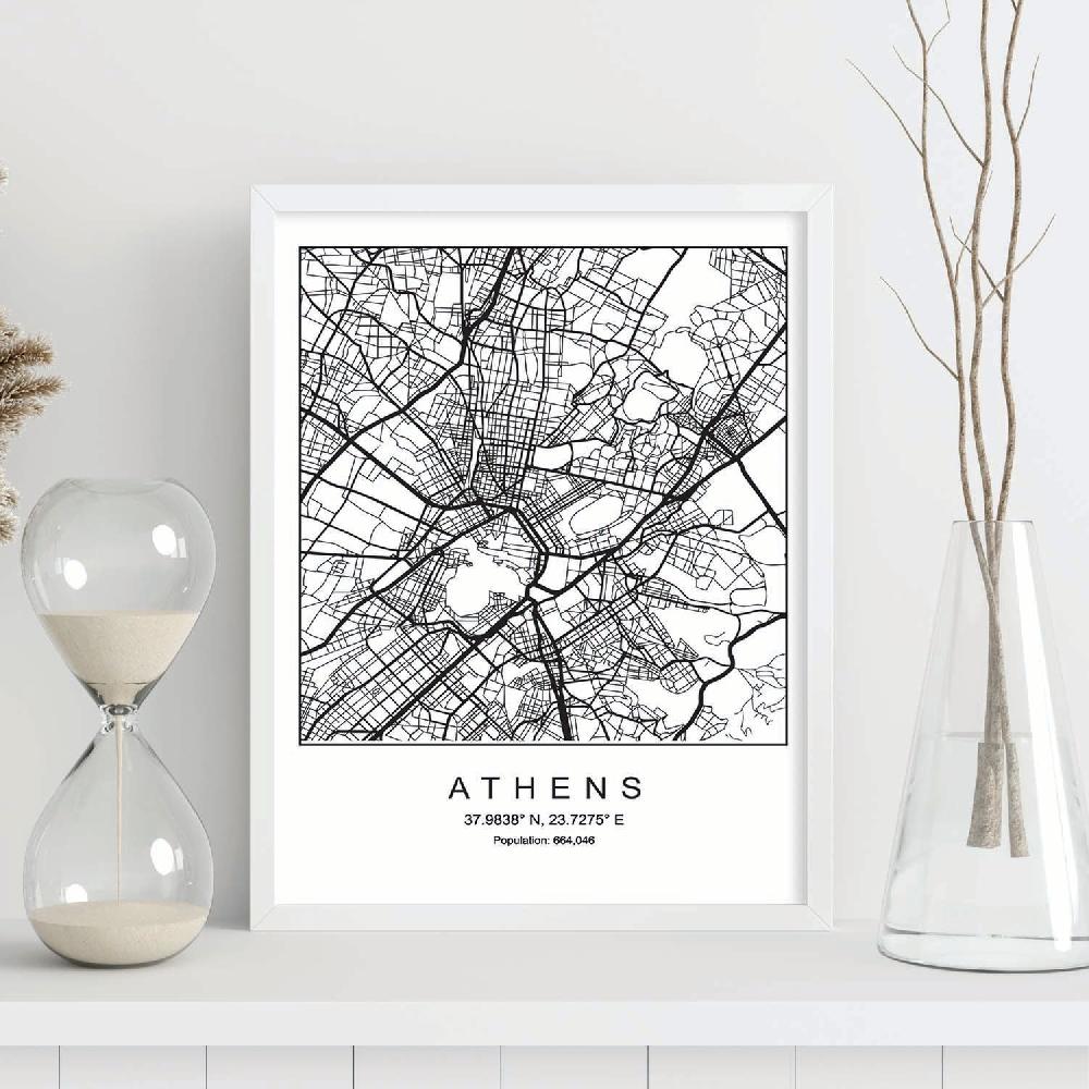 Nacnic Lámina Estilo Nórdico Del Mapa De Athens En Blanco Y Negro