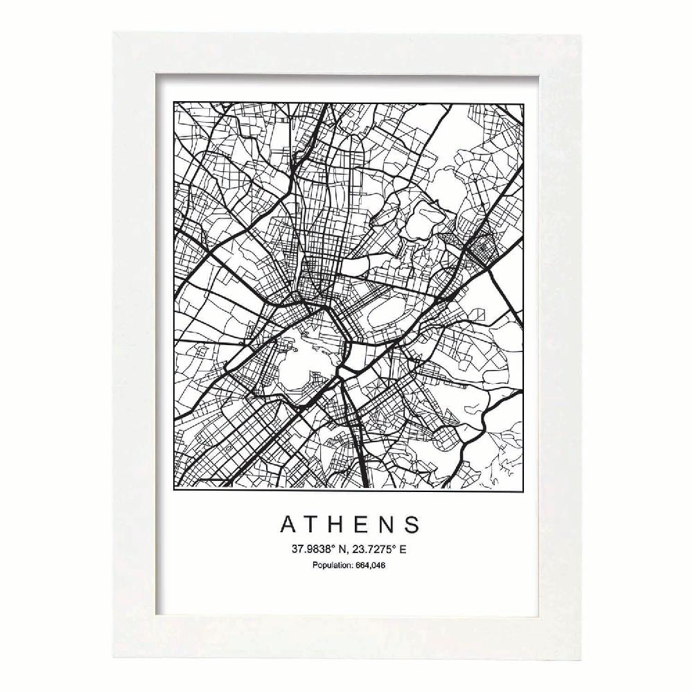 Nacnic Lámina Estilo Nórdico Del Mapa De Athens En Blanco Y Negro