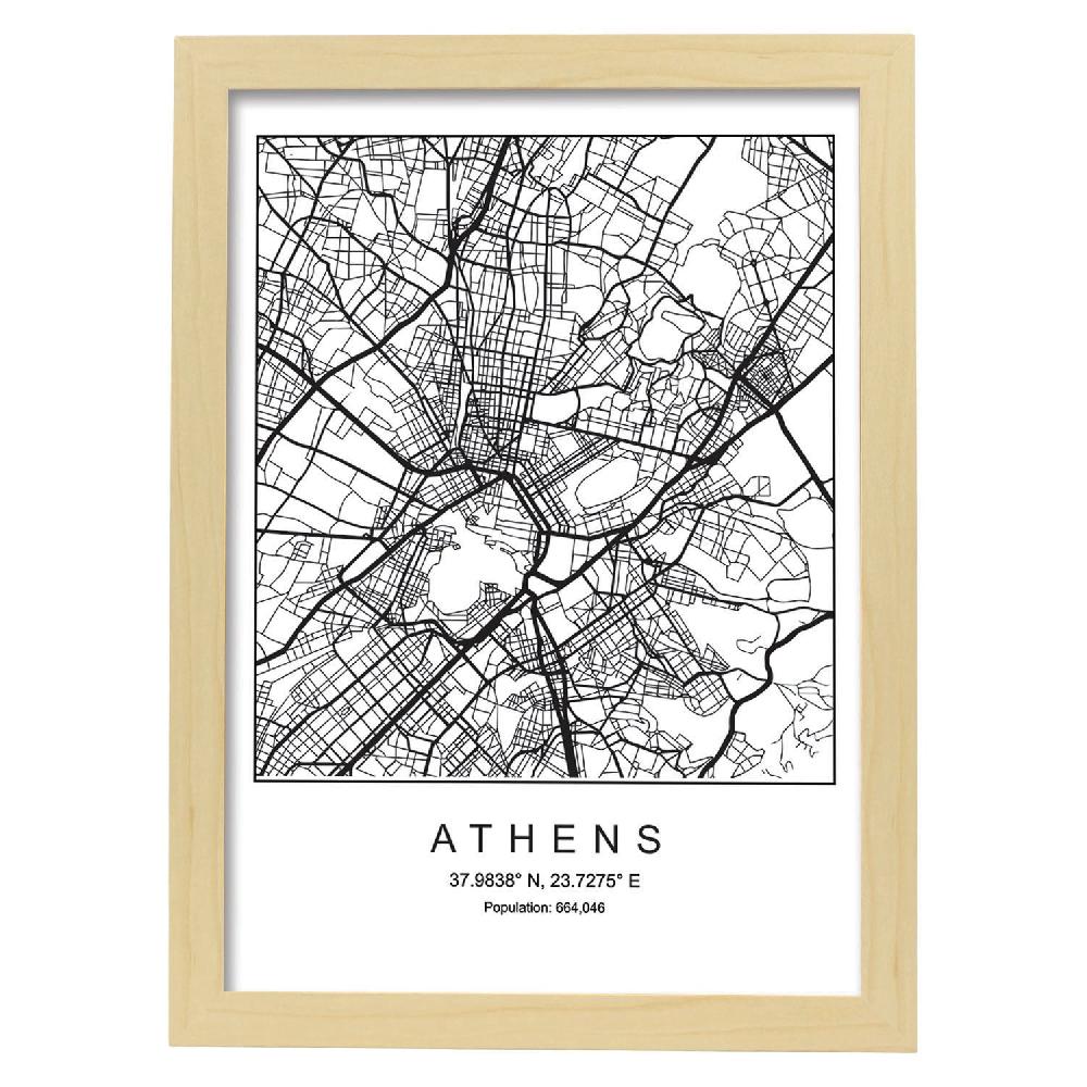 Nacnic Lámina Estilo Nórdico Del Mapa De Athens En Blanco Y Negro