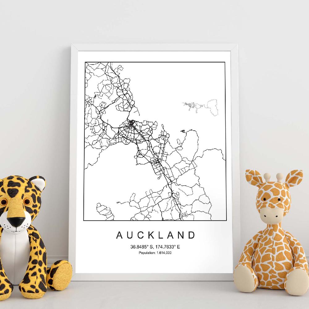 Nacnic Lámina Estilo Nórdico Del Mapa De Auckland En Blanco Y Negro