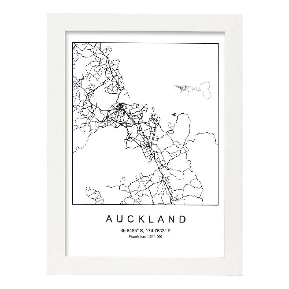 Nacnic Lámina Estilo Nórdico Del Mapa De Auckland En Blanco Y Negro