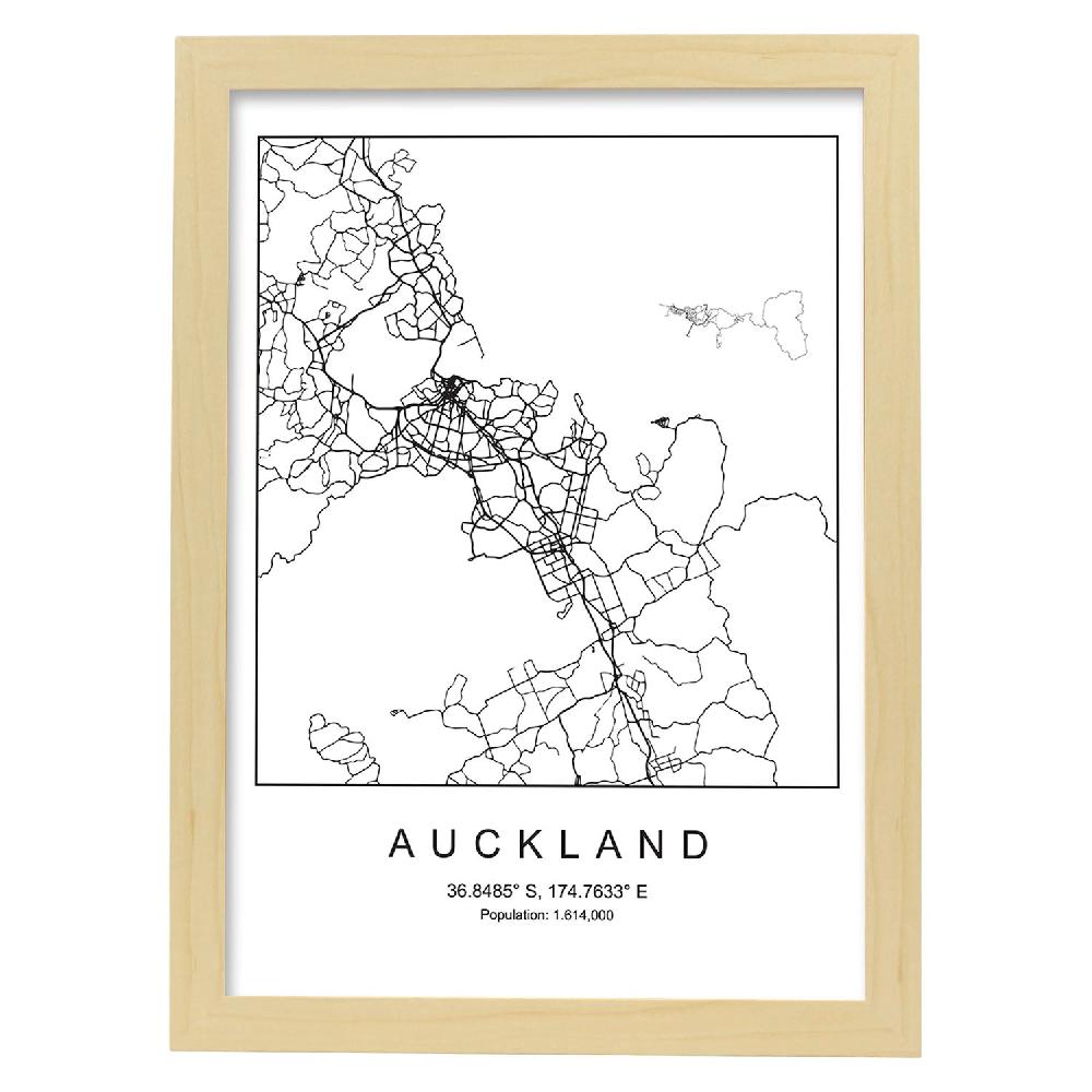 Nacnic Lámina Estilo Nórdico Del Mapa De Auckland En Blanco Y Negro