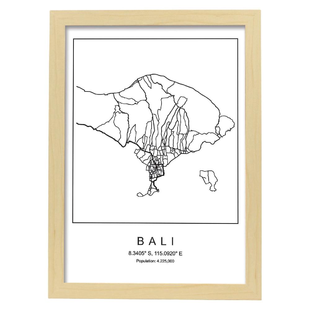 Nacnic Lámina Estilo Nórdico Del Mapa De Bali En Blanco Y Negro