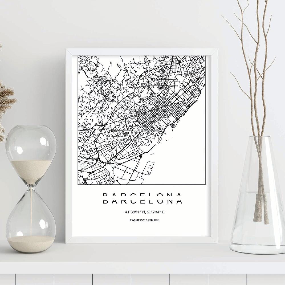 Nacnic Lámina Estilo Nórdico Del Mapa De Barcelona En Blanco Y Negro