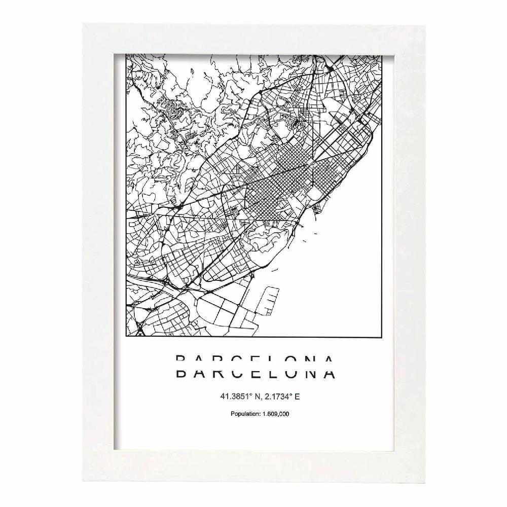 Nacnic Lámina Estilo Nórdico Del Mapa De Barcelona En Blanco Y Negro
