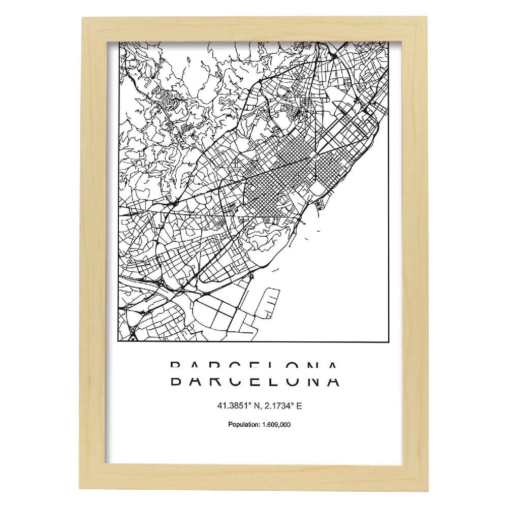 Nacnic Lámina Estilo Nórdico Del Mapa De Barcelona En Blanco Y Negro