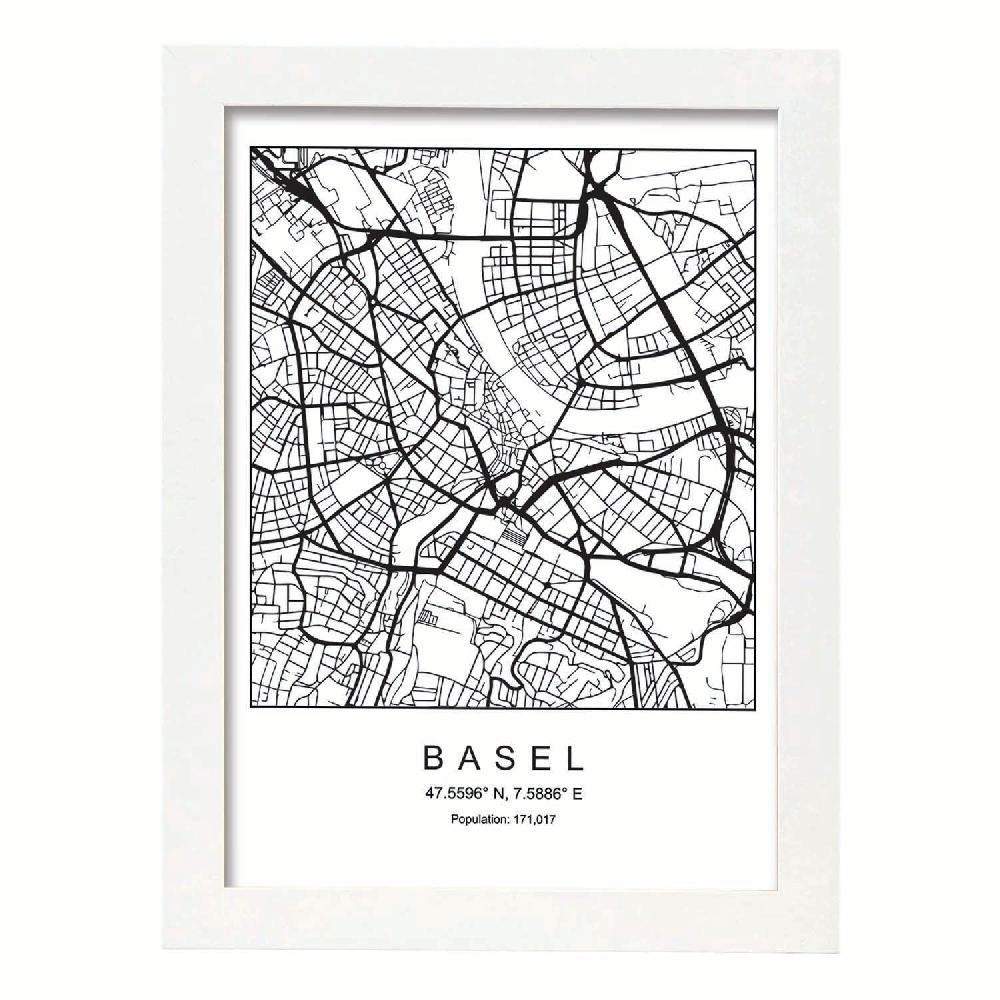 Nacnic Lámina Estilo Nórdico Del Mapa De Basel En Blanco Y Negro