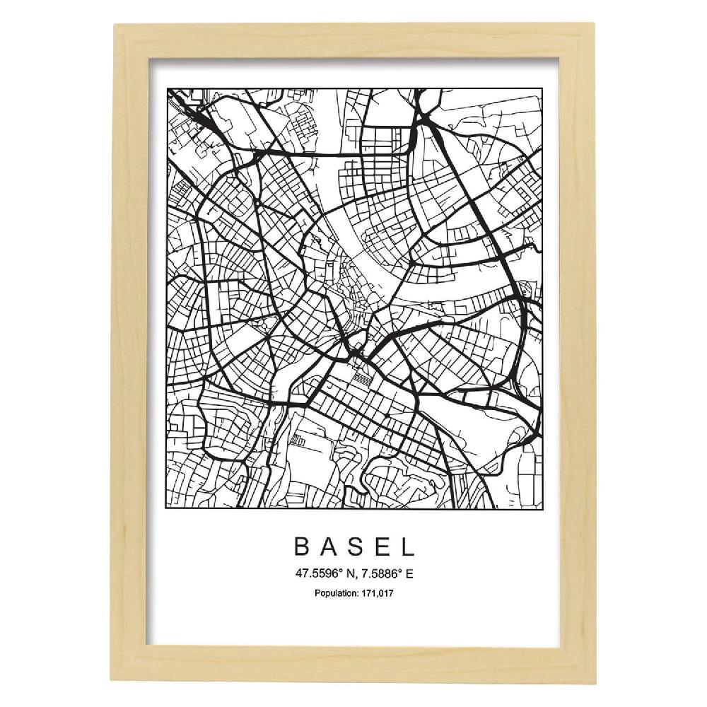 Nacnic Lámina Estilo Nórdico Del Mapa De Basel En Blanco Y Negro