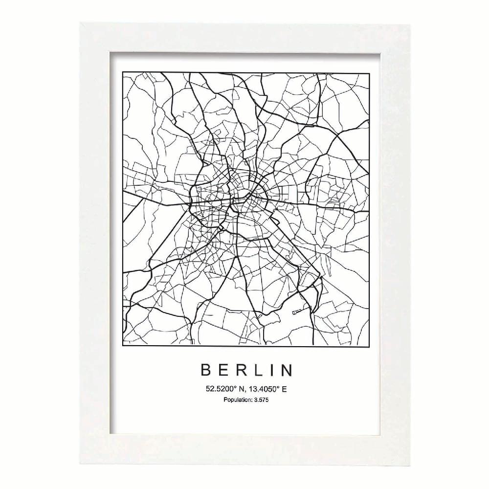 Nacnic Lámina Estilo Nórdico Del Mapa De Berlin En Blanco Y Negro