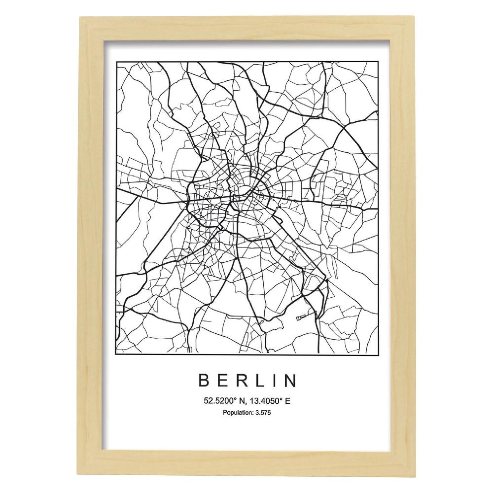 Nacnic Lámina Estilo Nórdico Del Mapa De Berlin En Blanco Y Negro