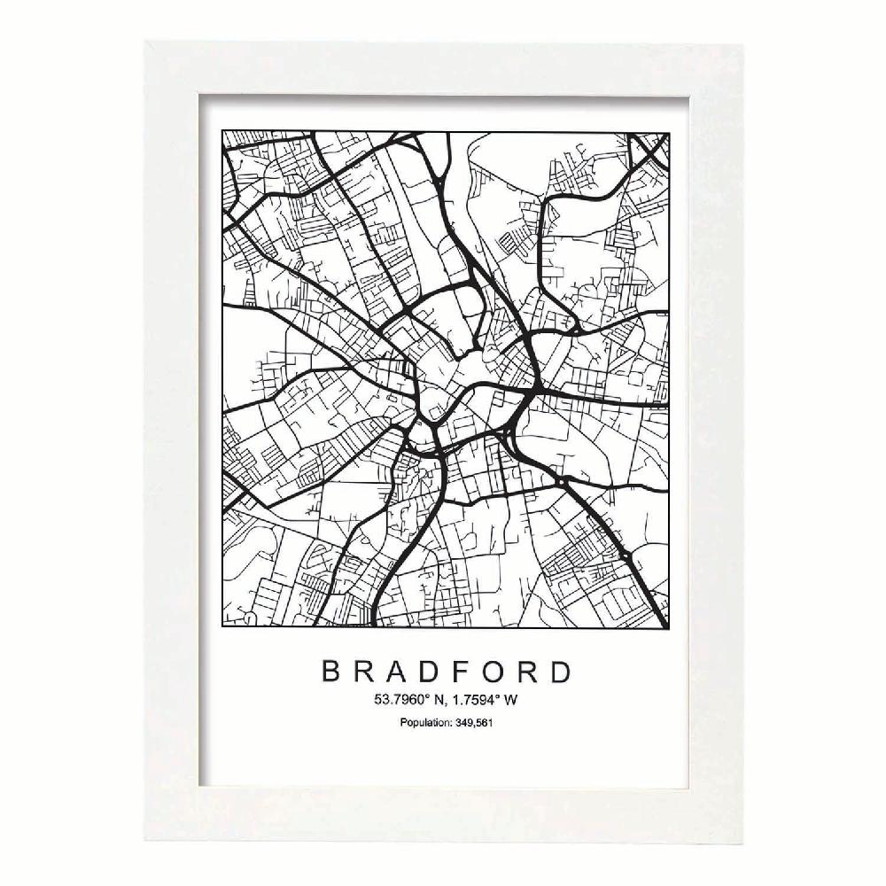 Nacnic Lámina Estilo Nórdico Del Mapa De Bradford En Blanco Y Negro