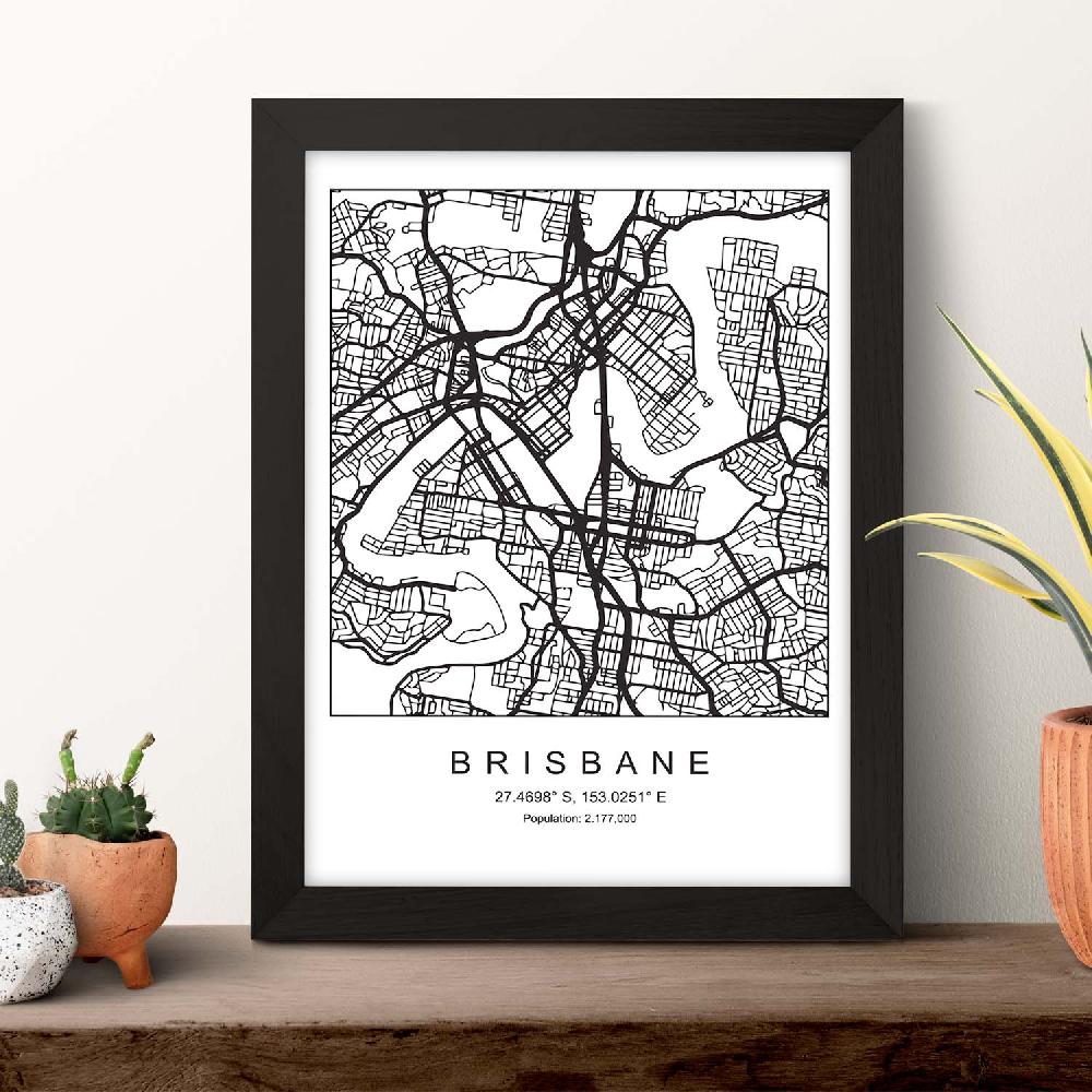 Nacnic Lámina Estilo Nórdico Del Mapa De Brisbane En Blanco Y Negro