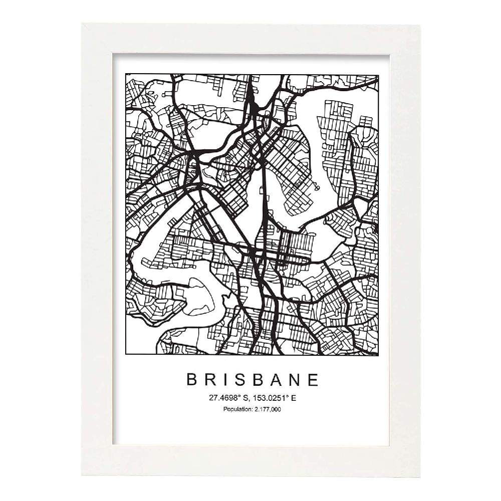 Nacnic Lámina Estilo Nórdico Del Mapa De Brisbane En Blanco Y Negro