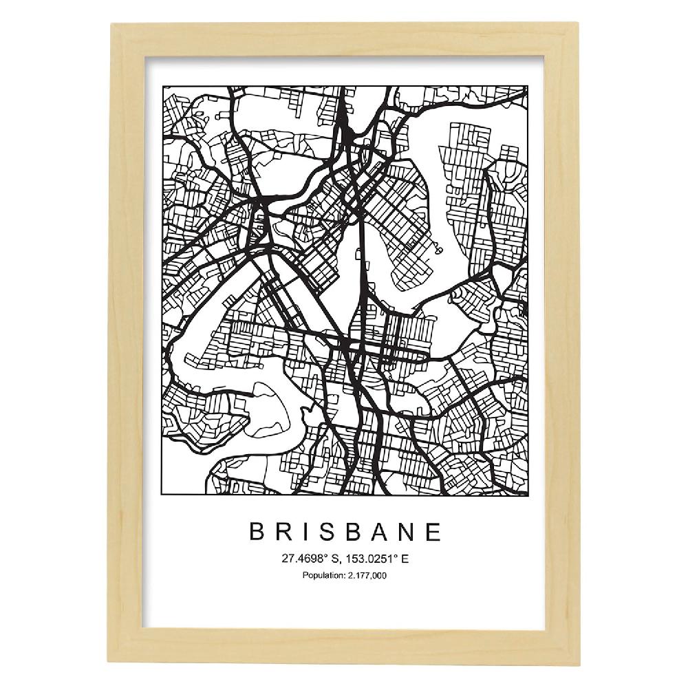 Nacnic Lámina Estilo Nórdico Del Mapa De Brisbane En Blanco Y Negro