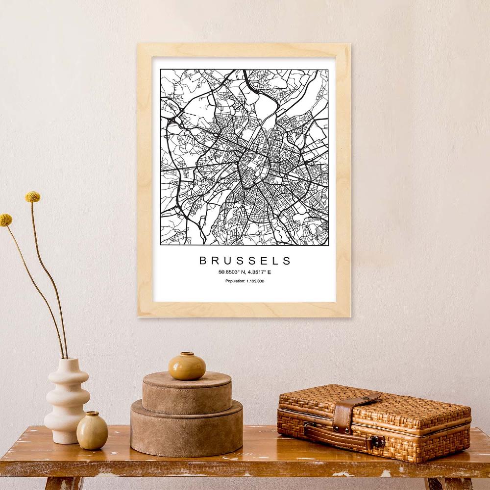 Nacnic Lámina Estilo Nórdico Del Mapa De Brussels En Blanco Y Negro