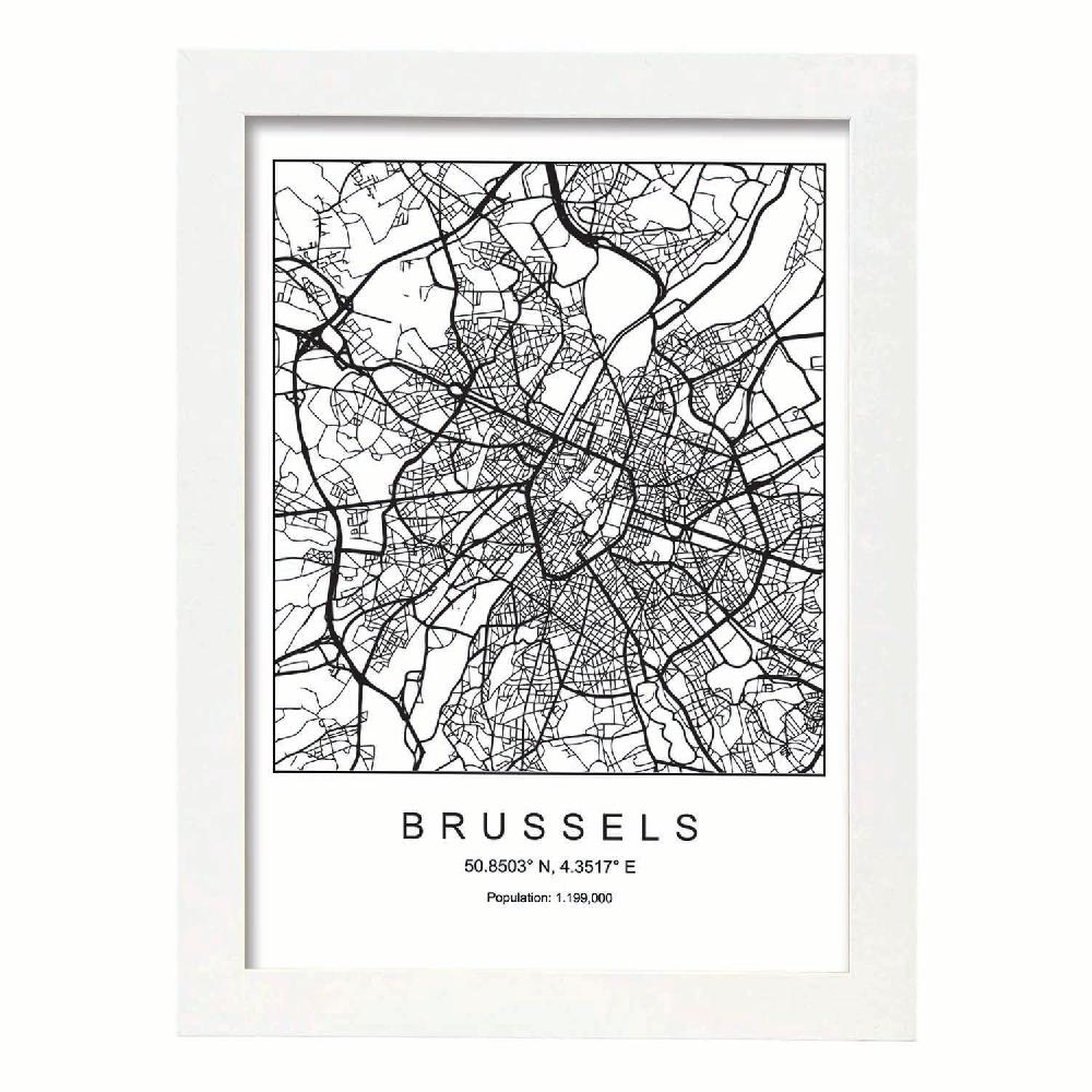 Nacnic Lámina Estilo Nórdico Del Mapa De Brussels En Blanco Y Negro