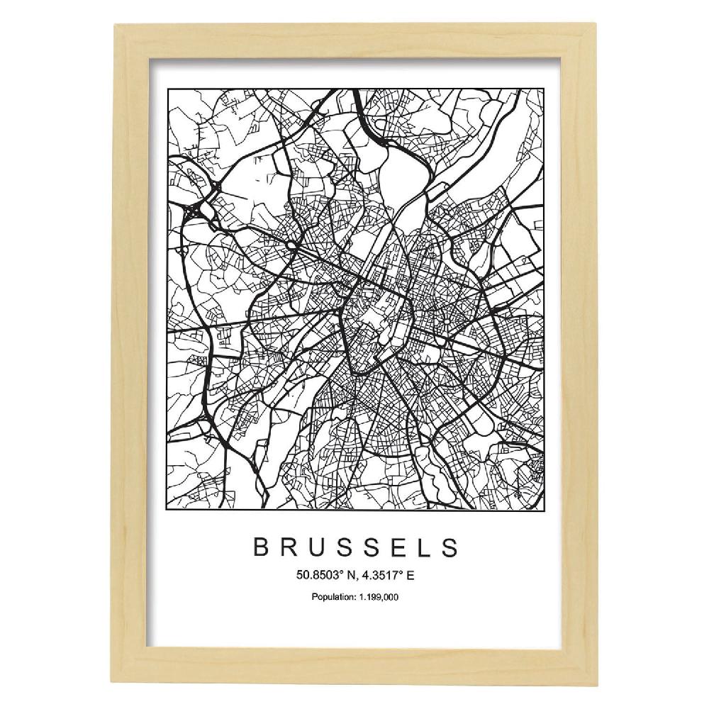 Nacnic Lámina Estilo Nórdico Del Mapa De Brussels En Blanco Y Negro