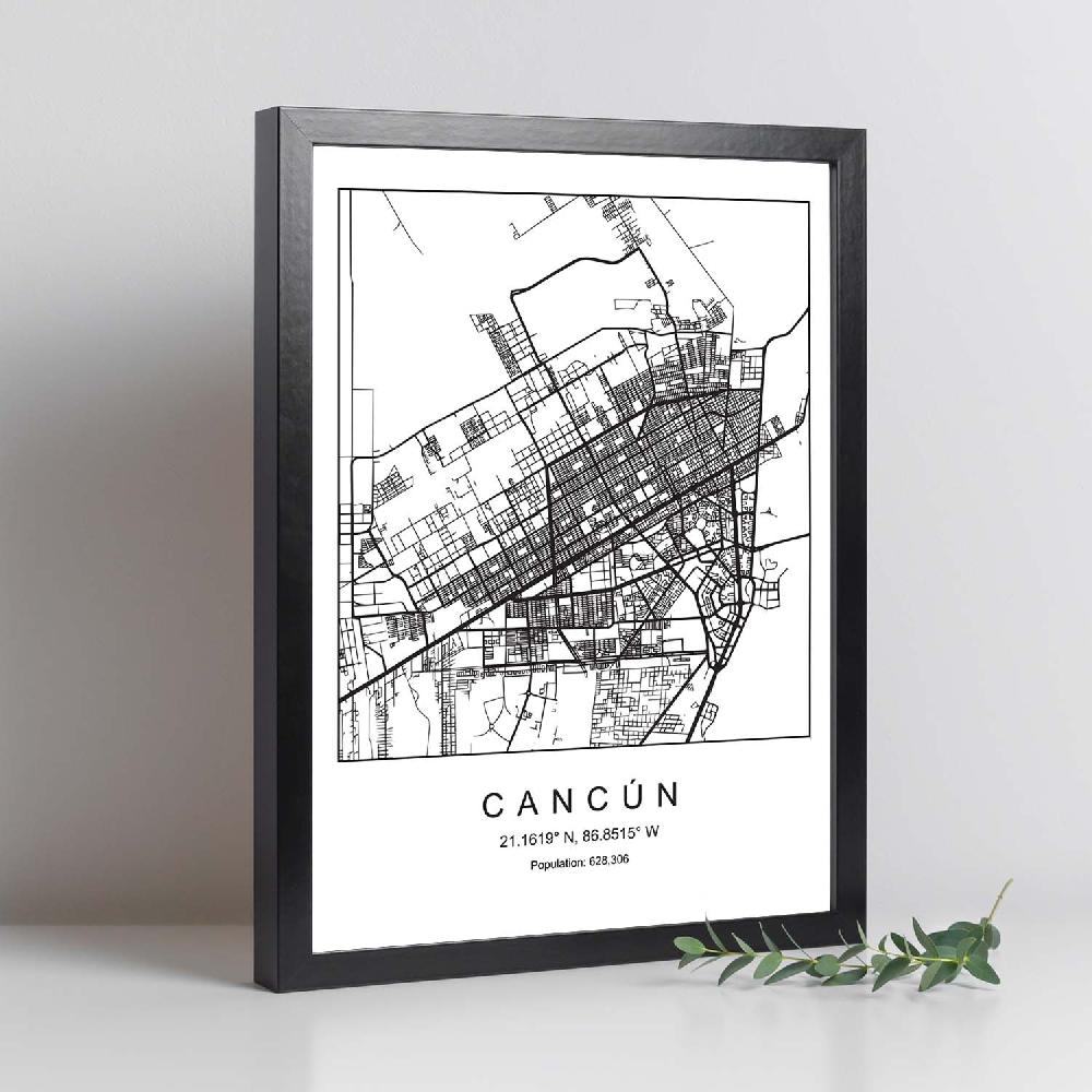 Nacnic Lámina Estilo Nórdico Del Mapa De Cancun En Blanco Y Negro