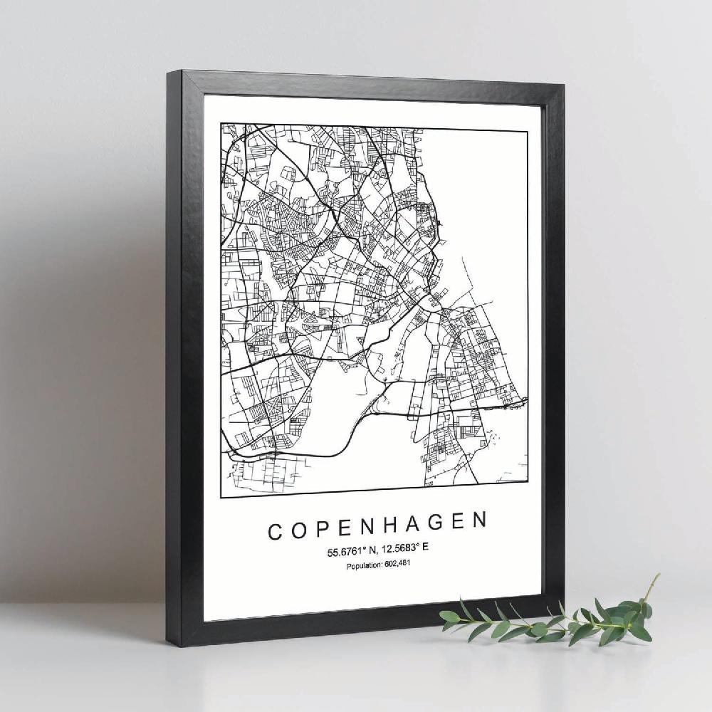 Nacnic Lámina Estilo Nórdico Del Mapa De Copenhagen En Blanco Y Negro