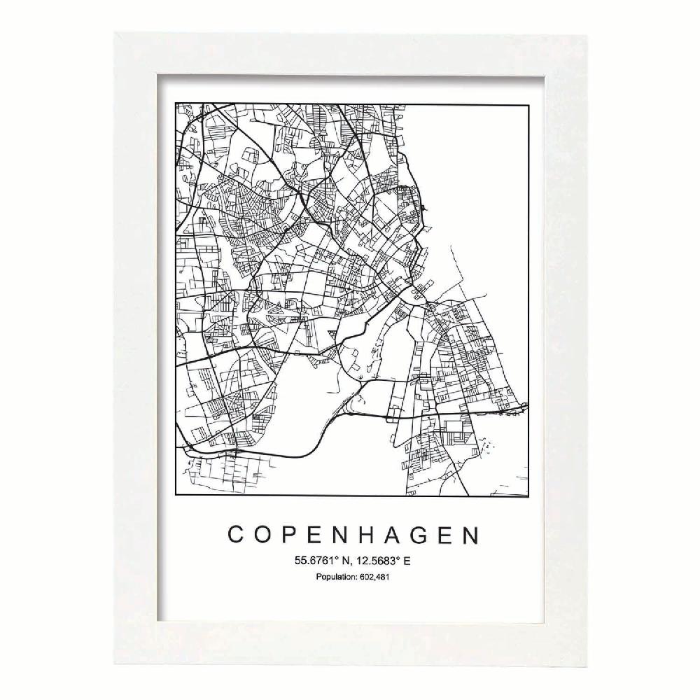 Nacnic Lámina Estilo Nórdico Del Mapa De Copenhagen En Blanco Y Negro